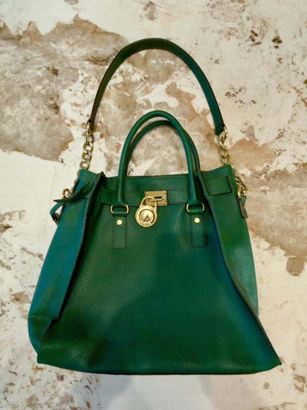 Michael Kors Hamilton Deep Green Structured Leather Bag